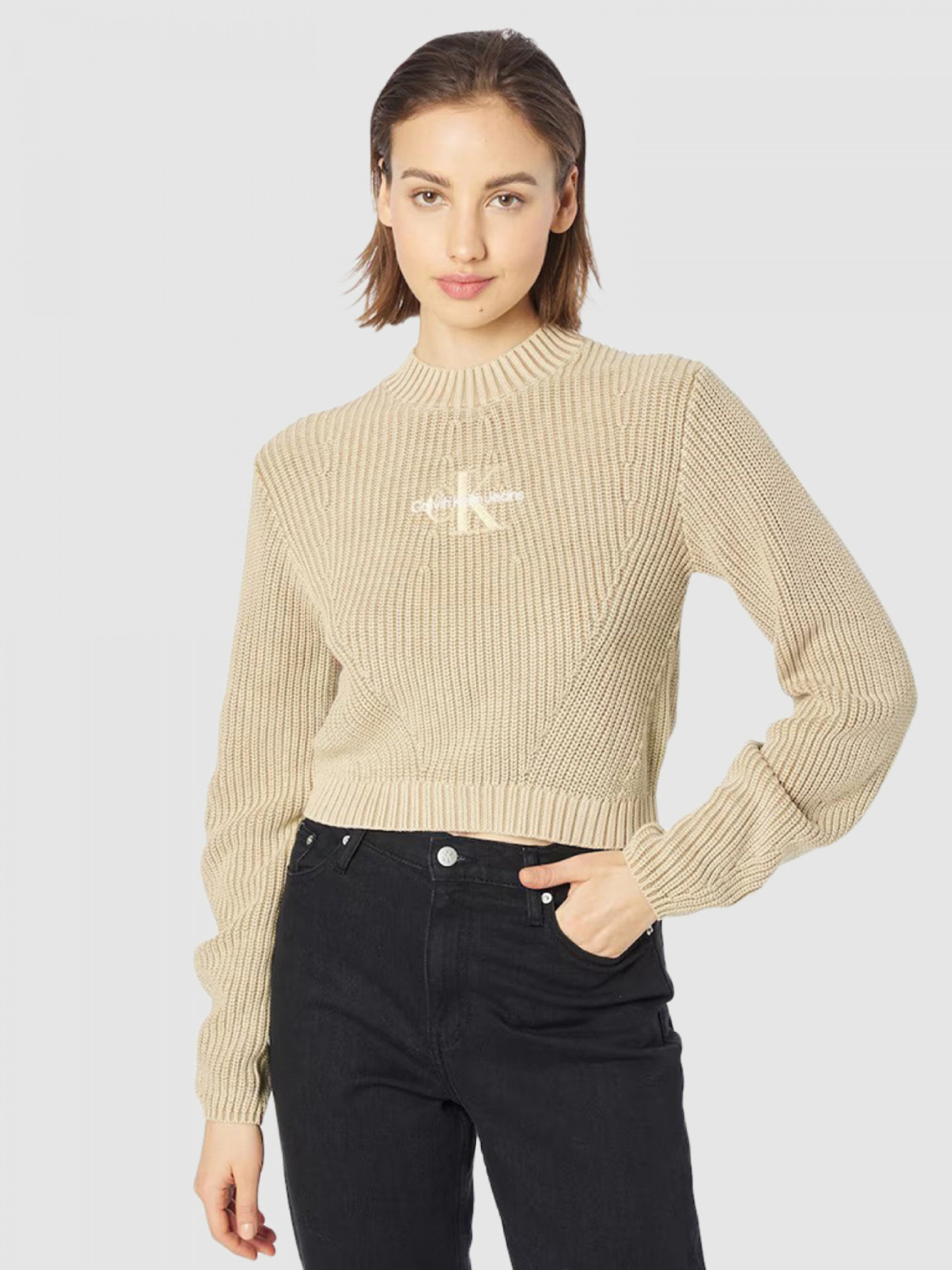 detail Calvin Klein dámský béžový svetr
