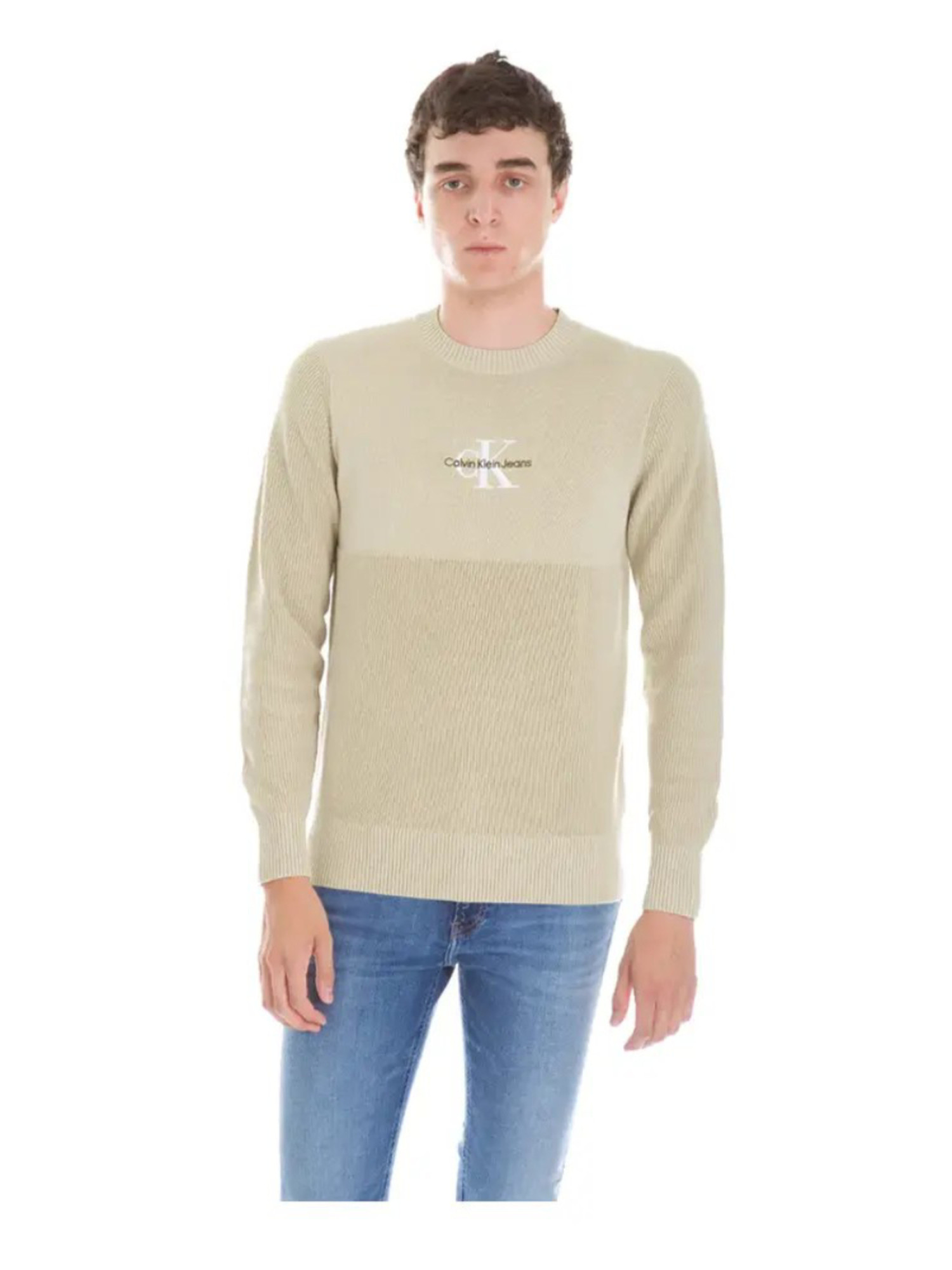 detail Calvin Klein pánský světle zelený svetr