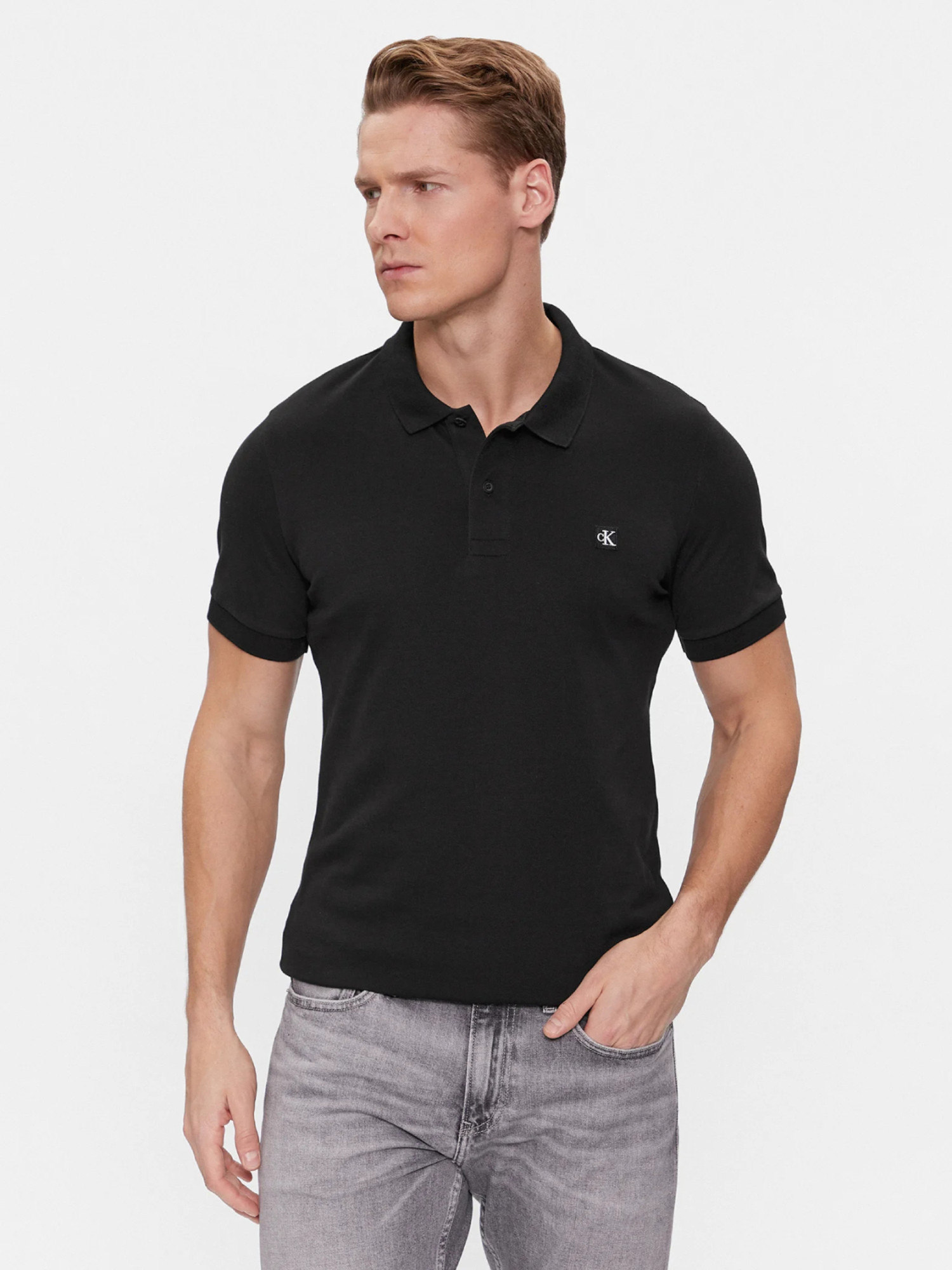 detail Calvin Klein pánské černé polo tričko