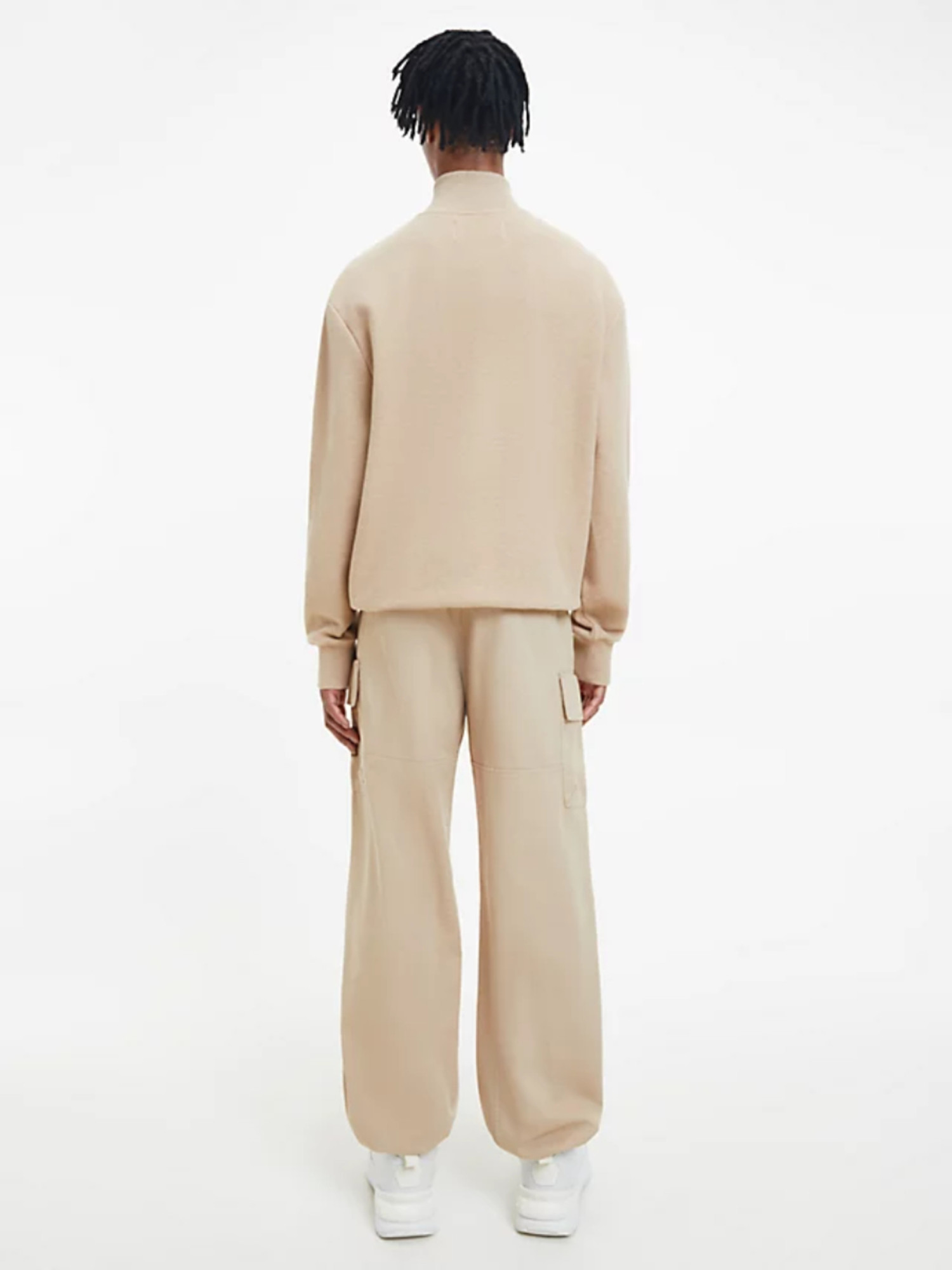 detail Calvin Klein pánská béžová mikina WAFFLE HALF ZIP