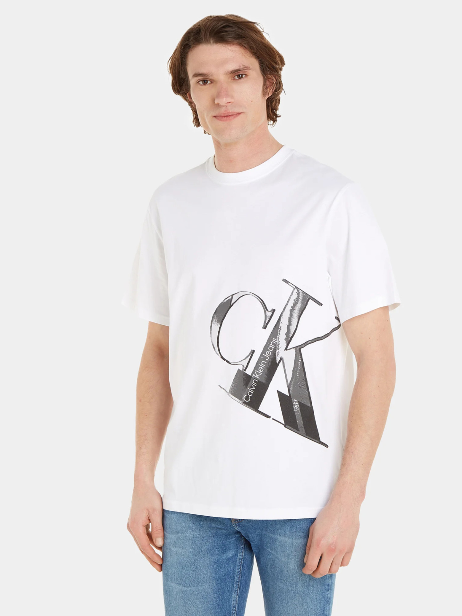 detail Calvin Klein pánské bílé tričko