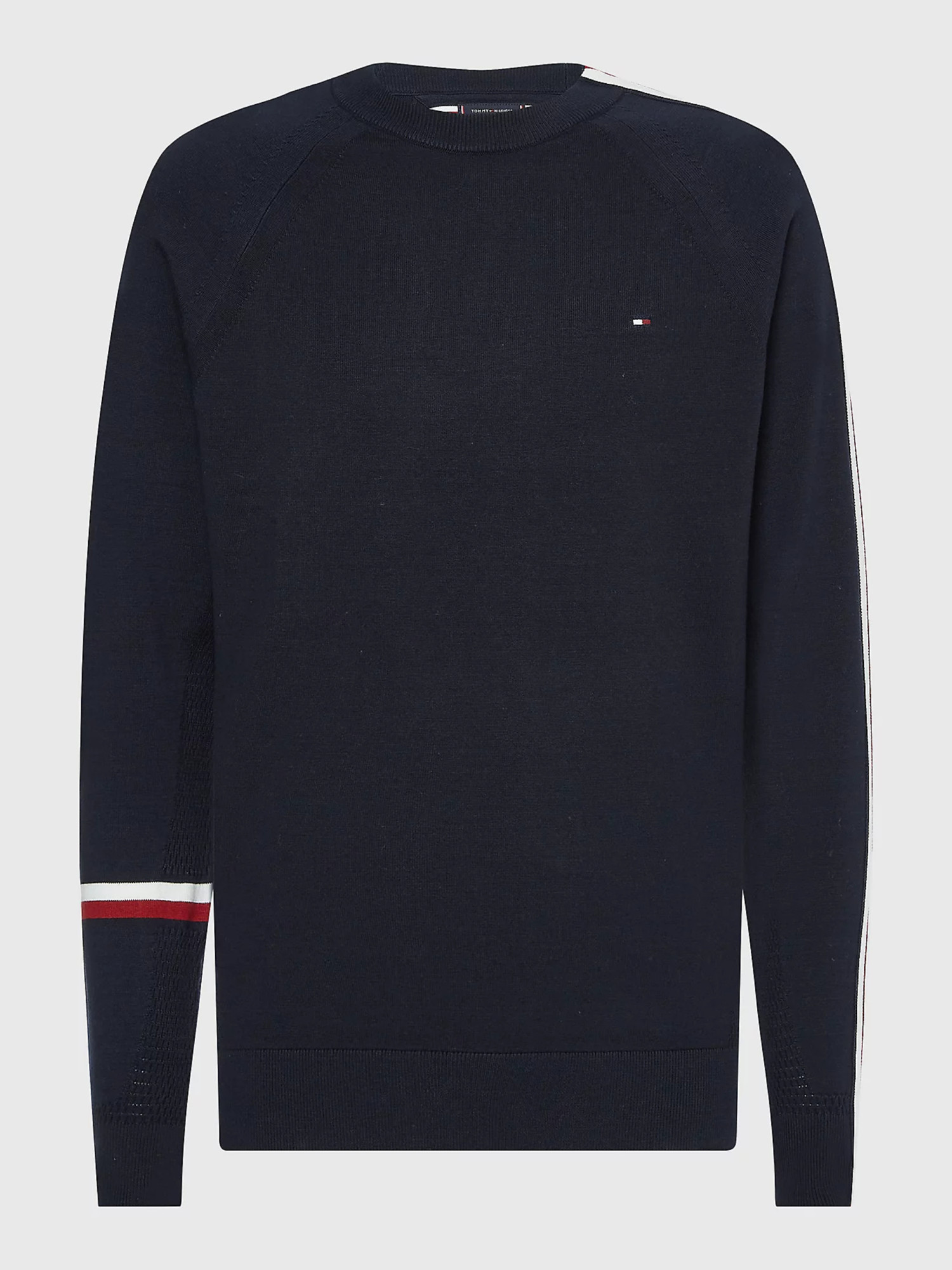 detail Tommy Hilfiger pánský tmavě modrý svetr Global stripe