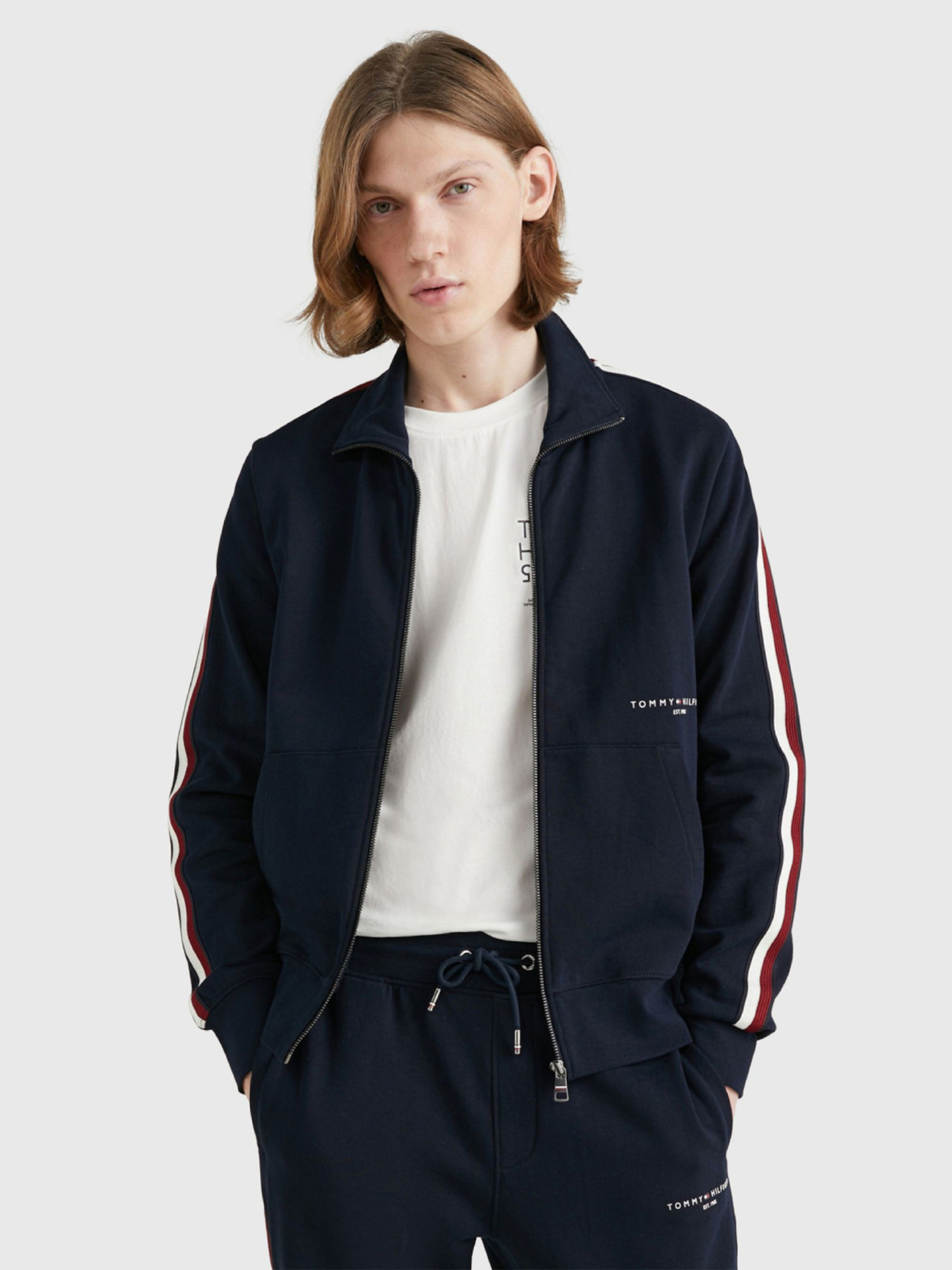 detail Tommy Hilfiger pánská modrá mikina Global
