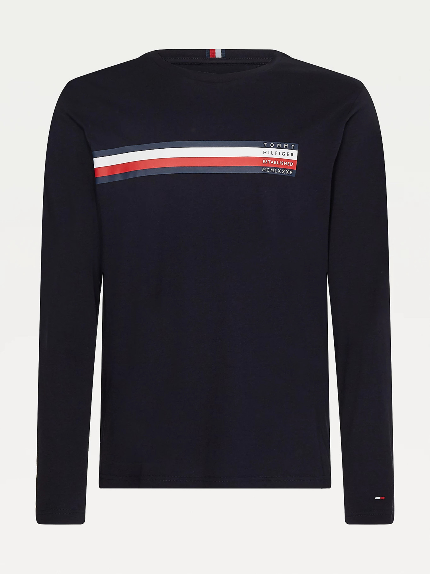 detail Tommy Hilfiger pánské tmavě modré tričko s dlouhým rukávem