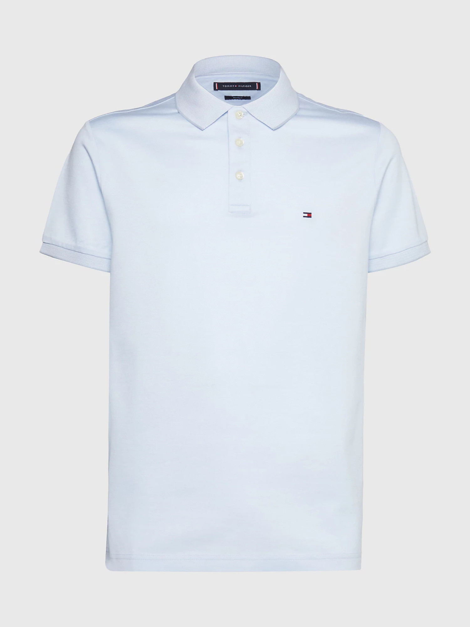 detail Tommy Hilfiger pánské světle modré polo Oxford