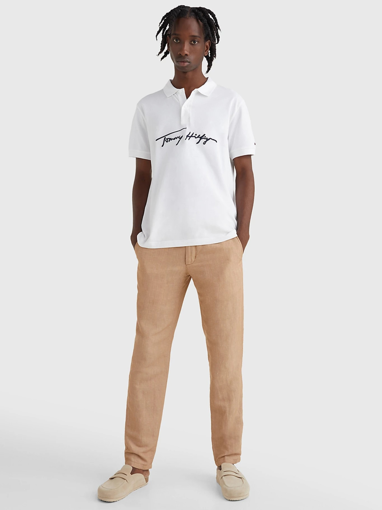 detail Tommy Hilfiger pánské bílé polo Signature