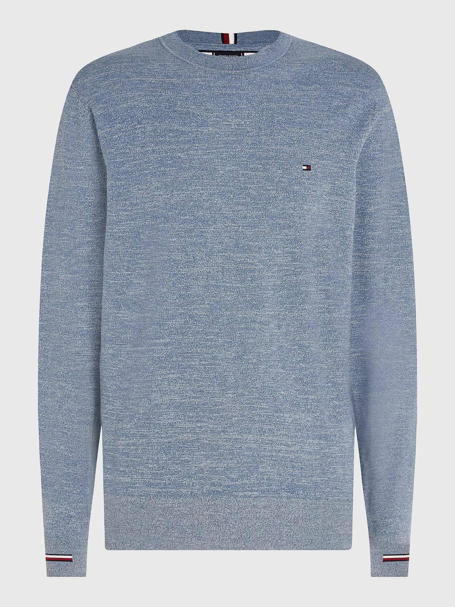 detail Tommy Hilfiger pánský modrý svetr Mouline