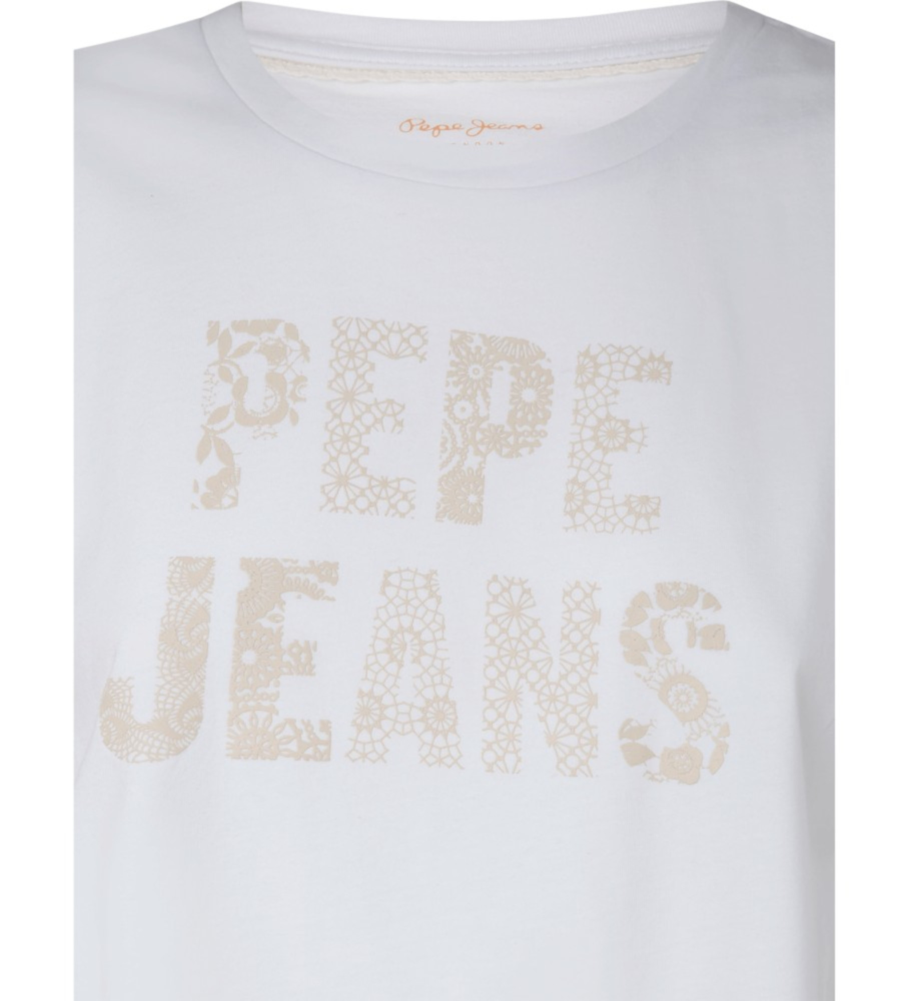 detail Pepe Jeans dámské bílé triko OLA s potiskem