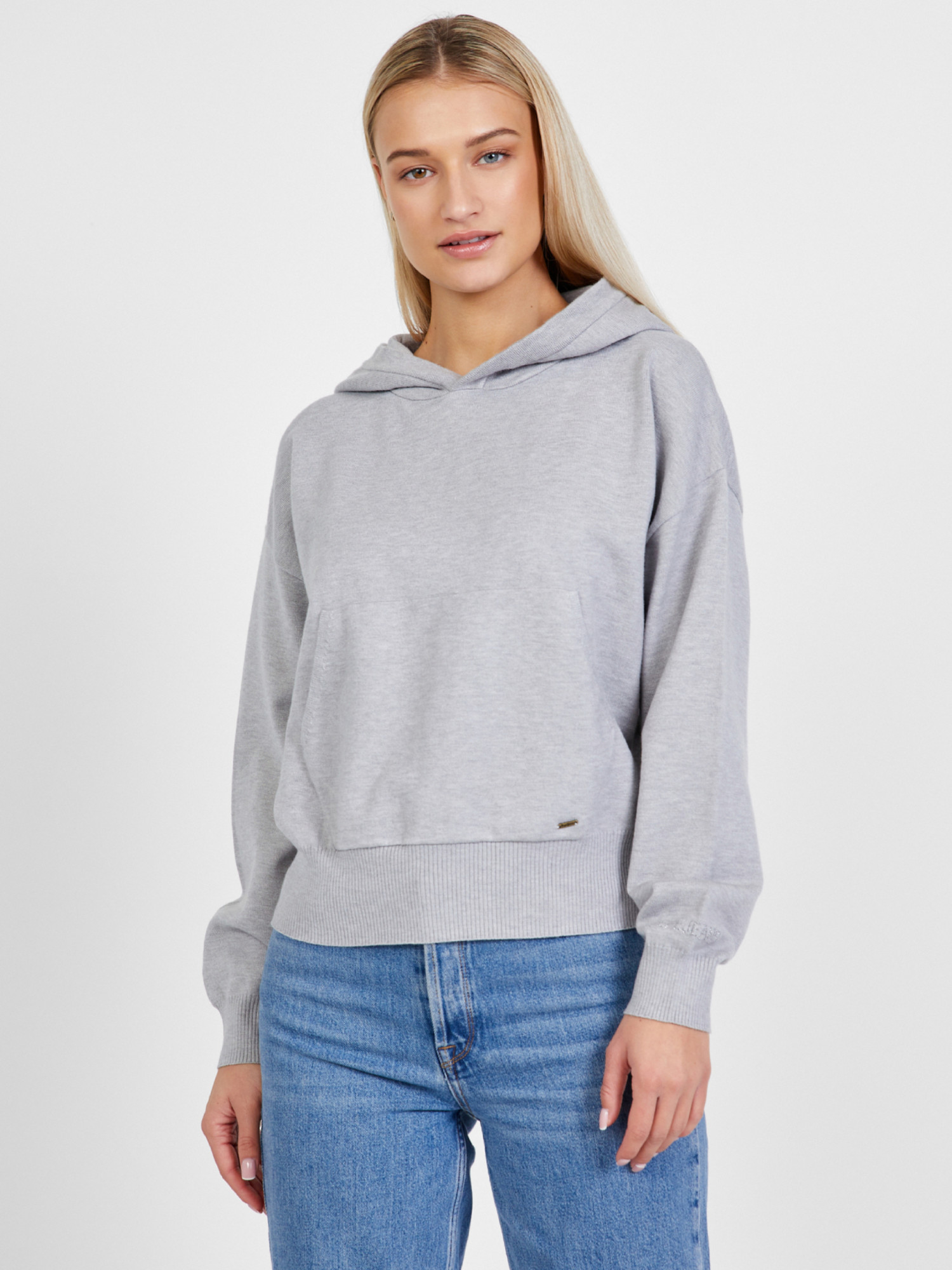 detail Pepe Jeans dámská šedá úpletová mikina s kapucí
