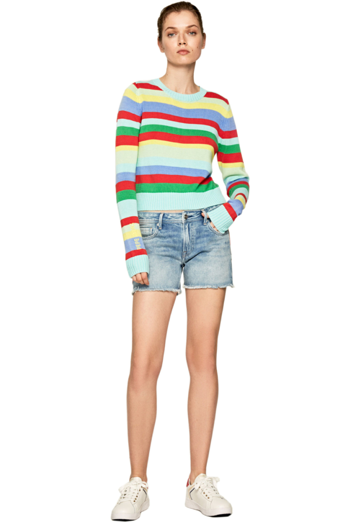 detail Pepe Jeans dámské džínové šortky Rainbow