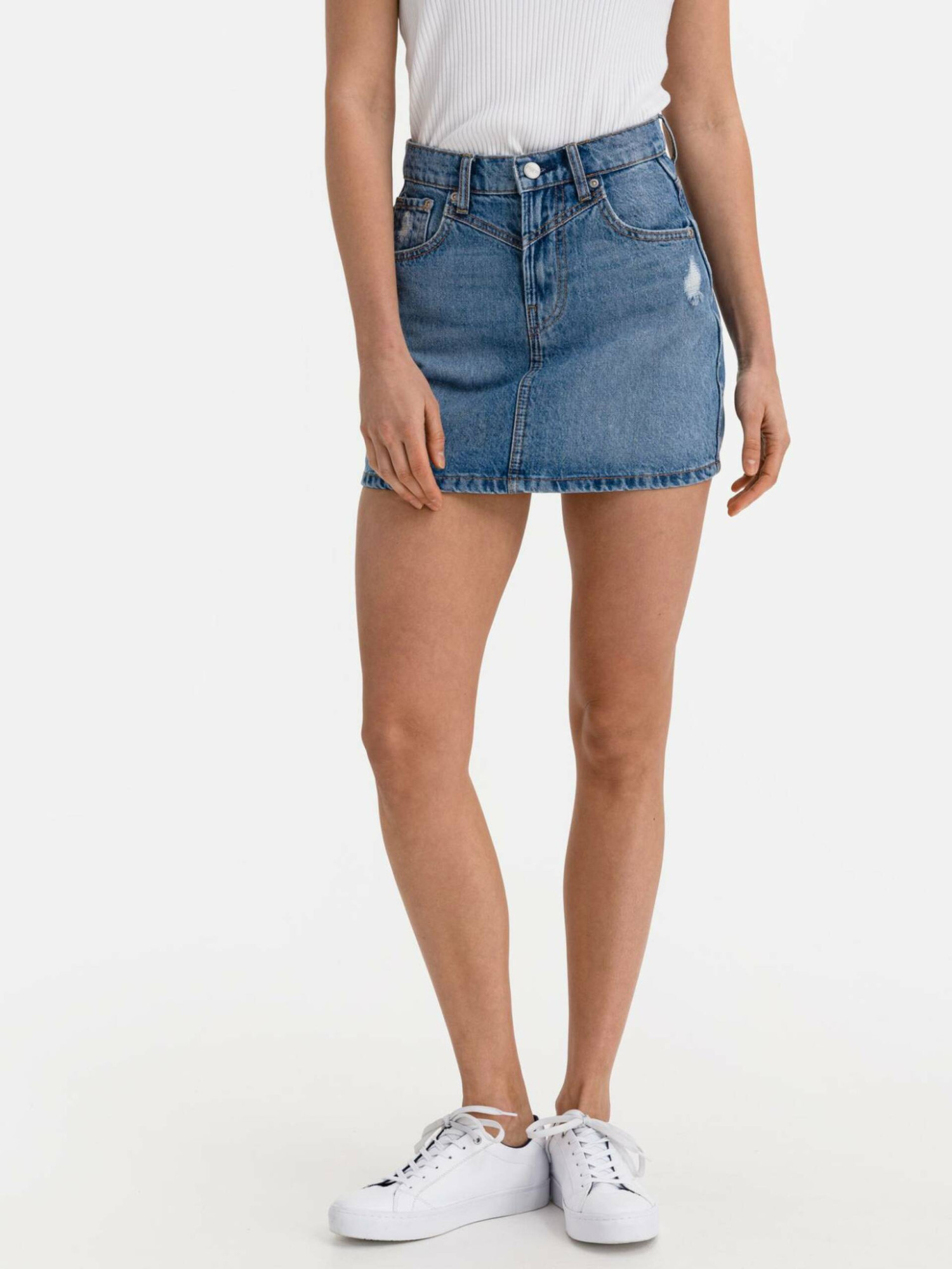 detail Pepe Jeans dámská modrá džínová sukně Rachel