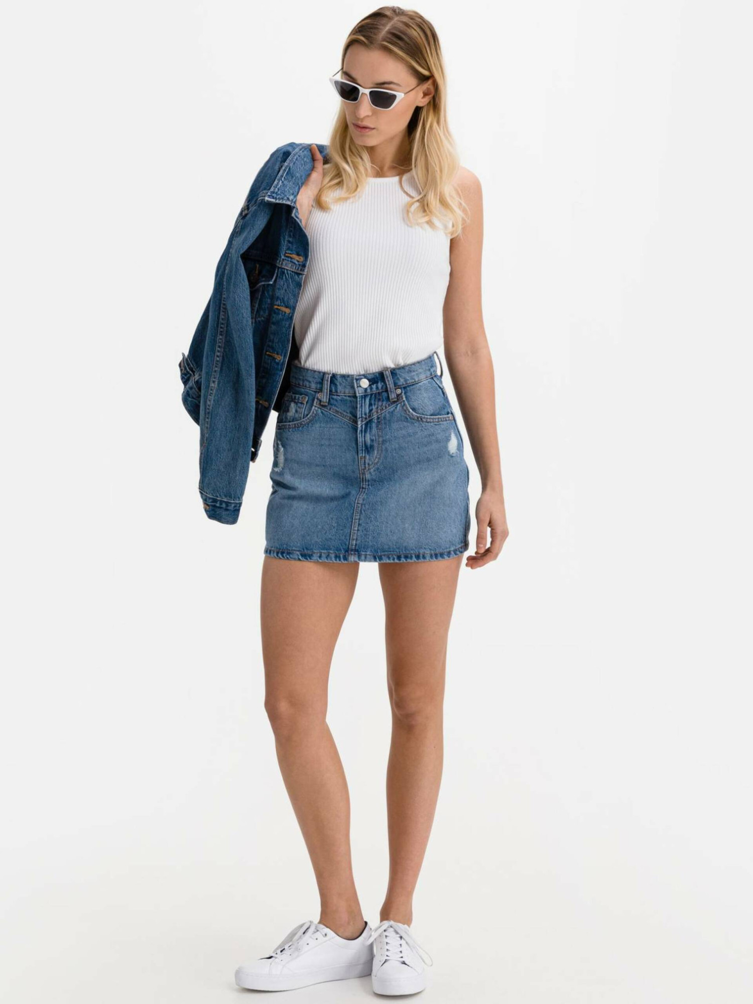 detail Pepe Jeans dámská modrá džínová sukně Rachel