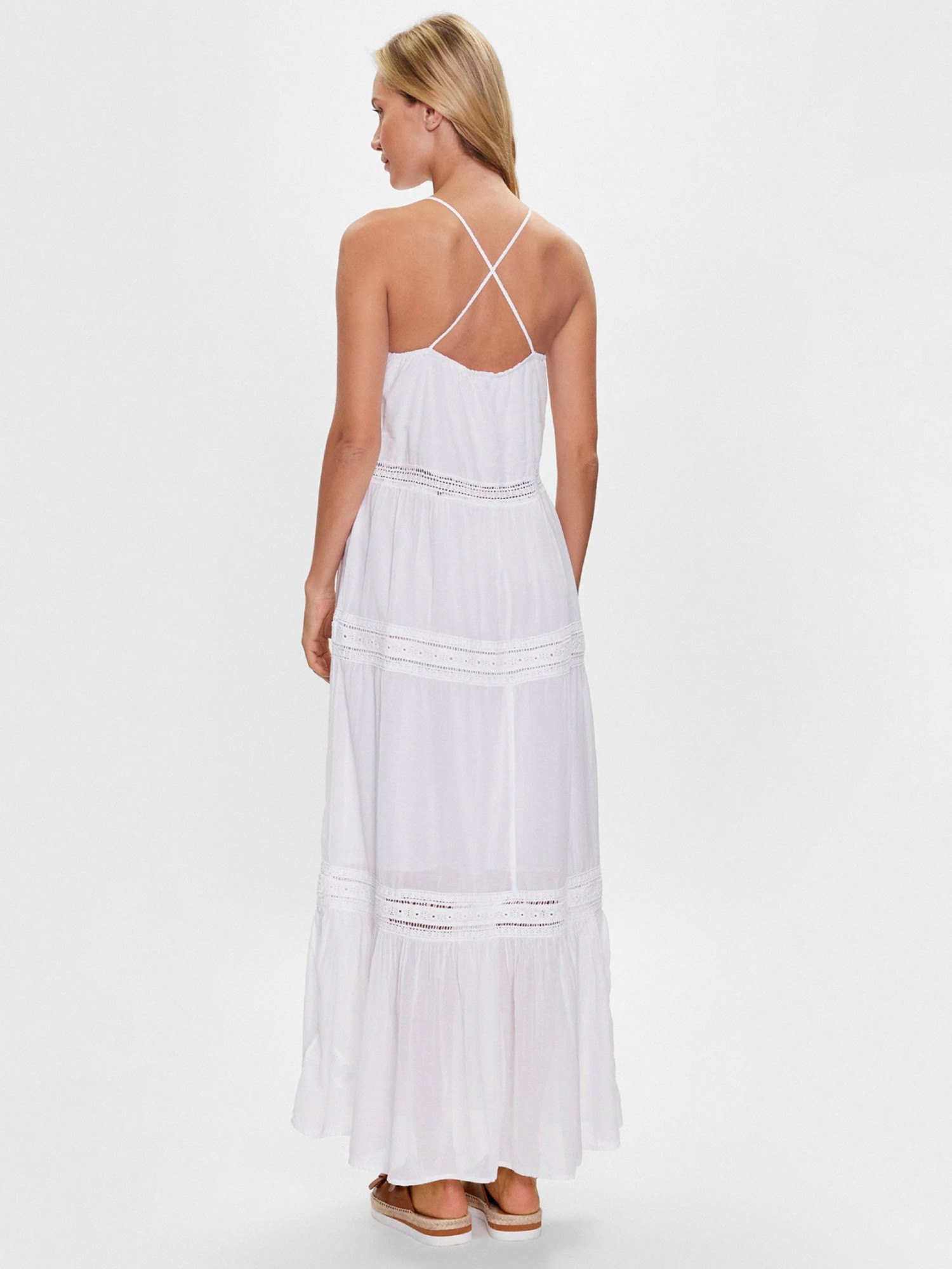 detail Pepe Jeans dámské bílé maxi šaty