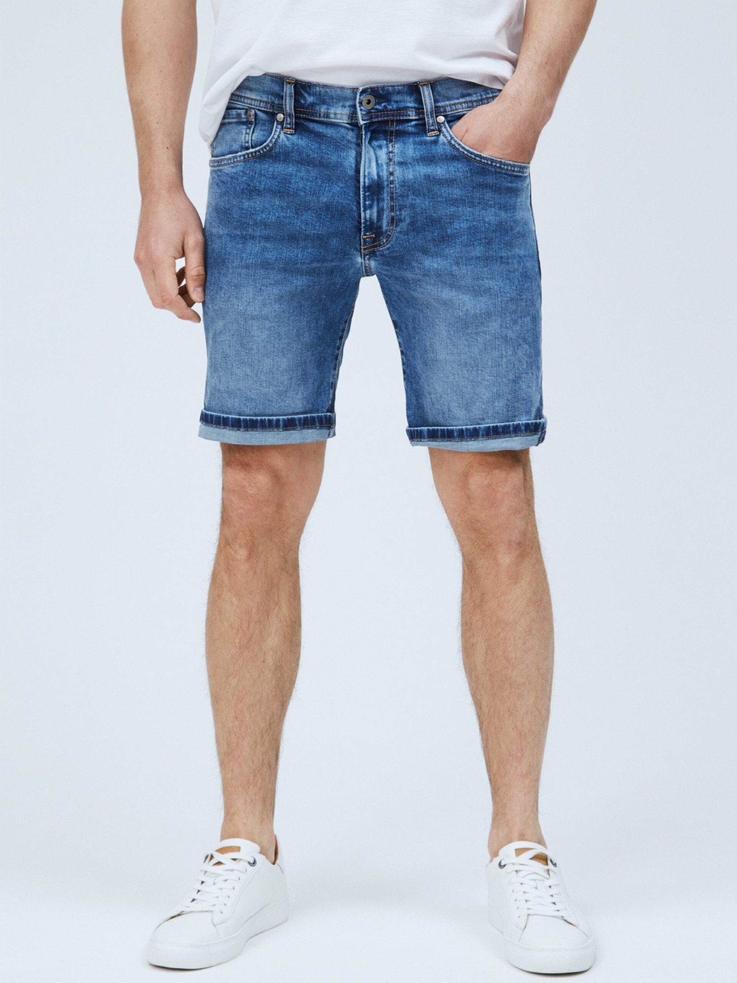 detail Pepe Jeans pánské modré džínové šortky Cane