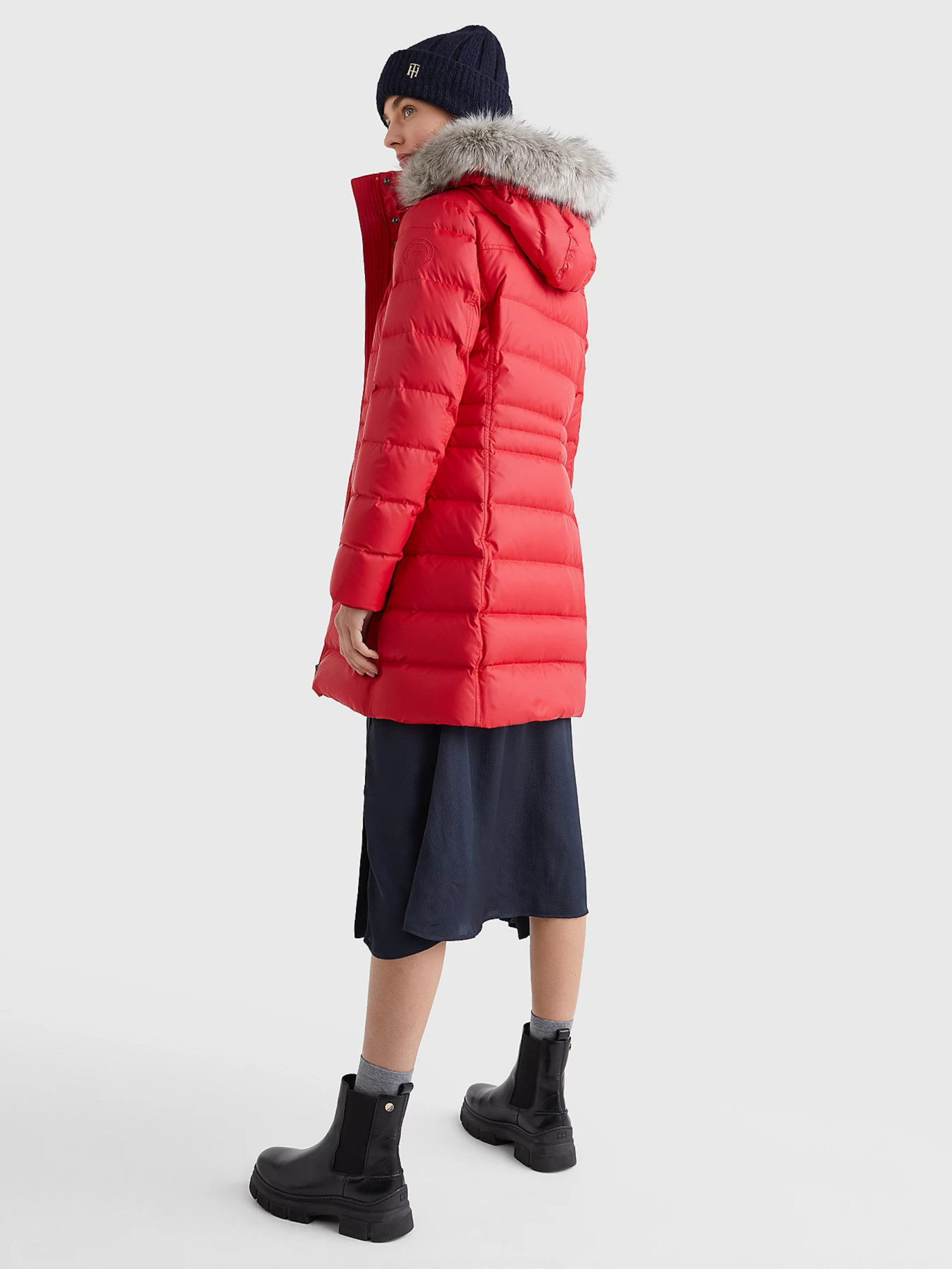 detail Tommy Hilfiger dámský červený kabát TYRA