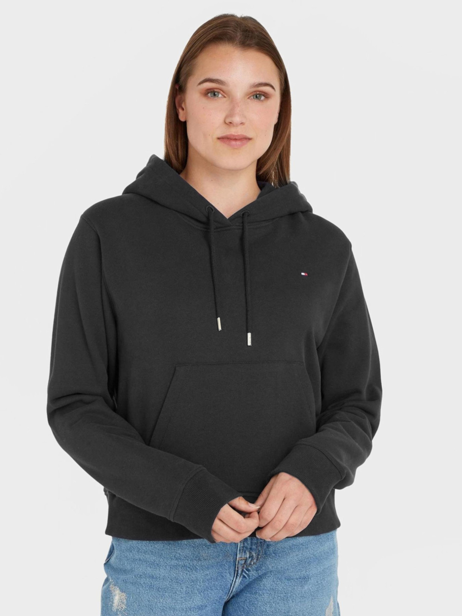 detail Tommy Hilfiger dámská černá mikina s kapucí