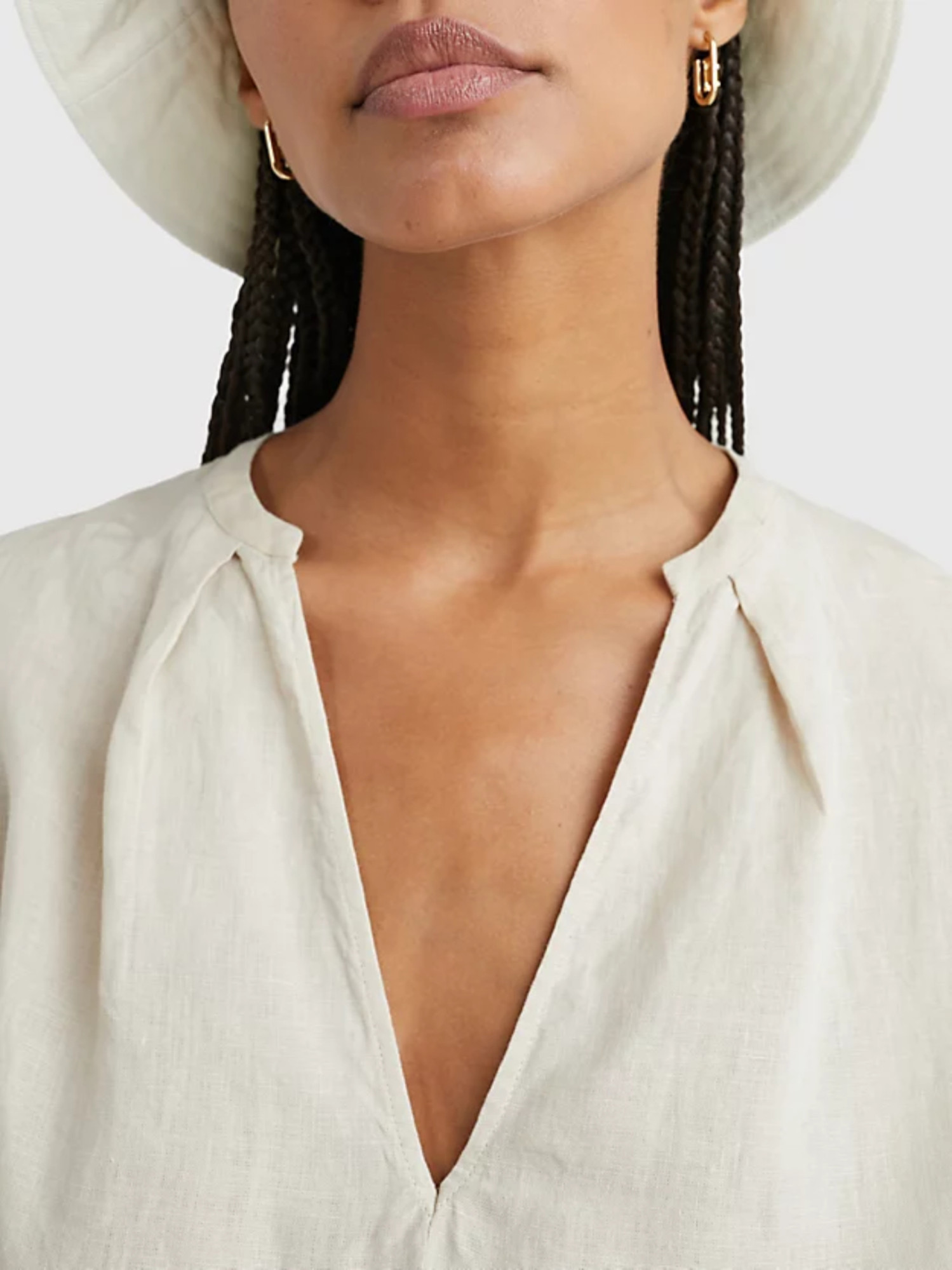 detail Tommy Hilfiger dámské béžové lněné šaty