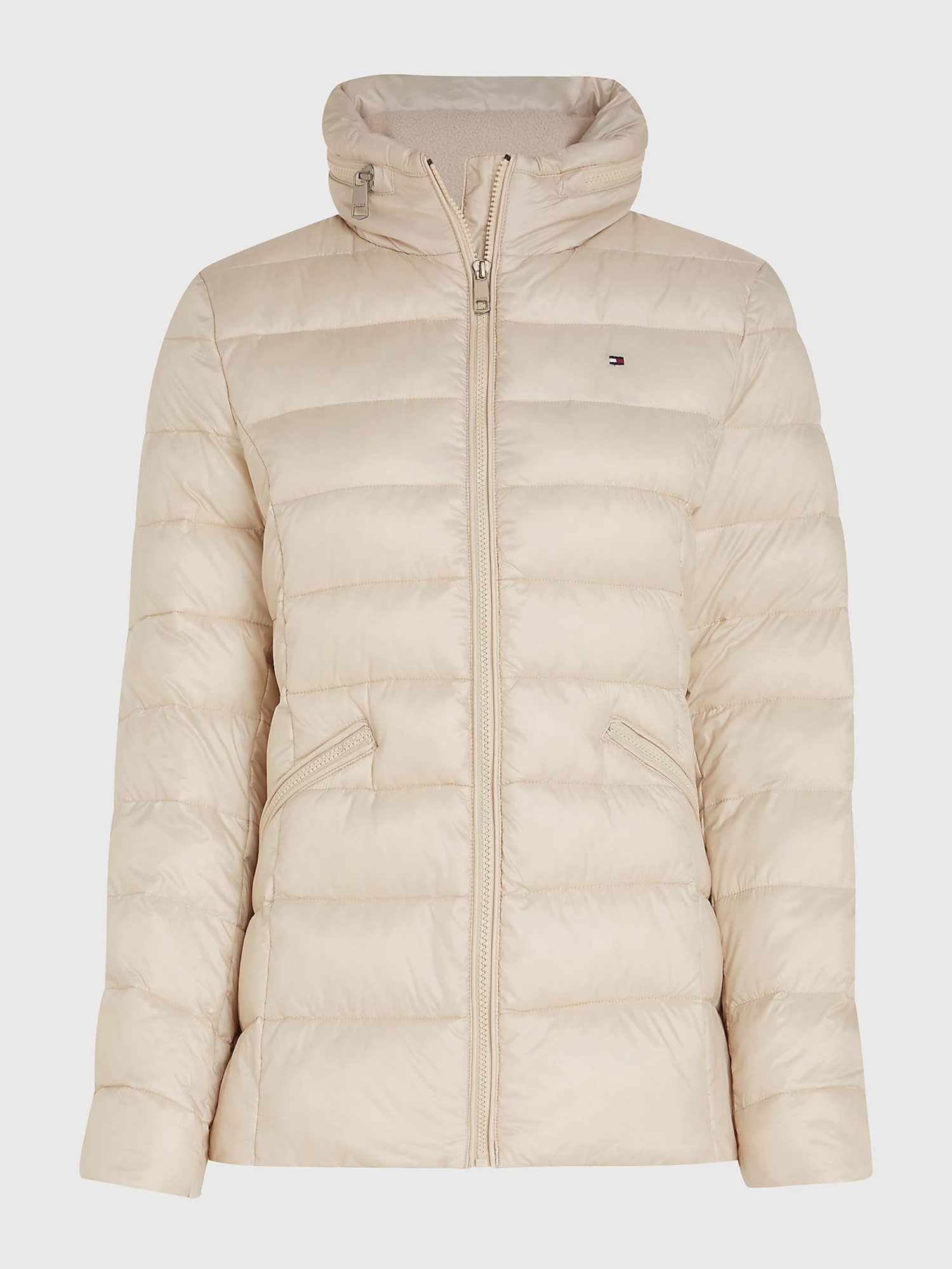 detail Tommy Hilfiger dámská béžová prošívaná bunda