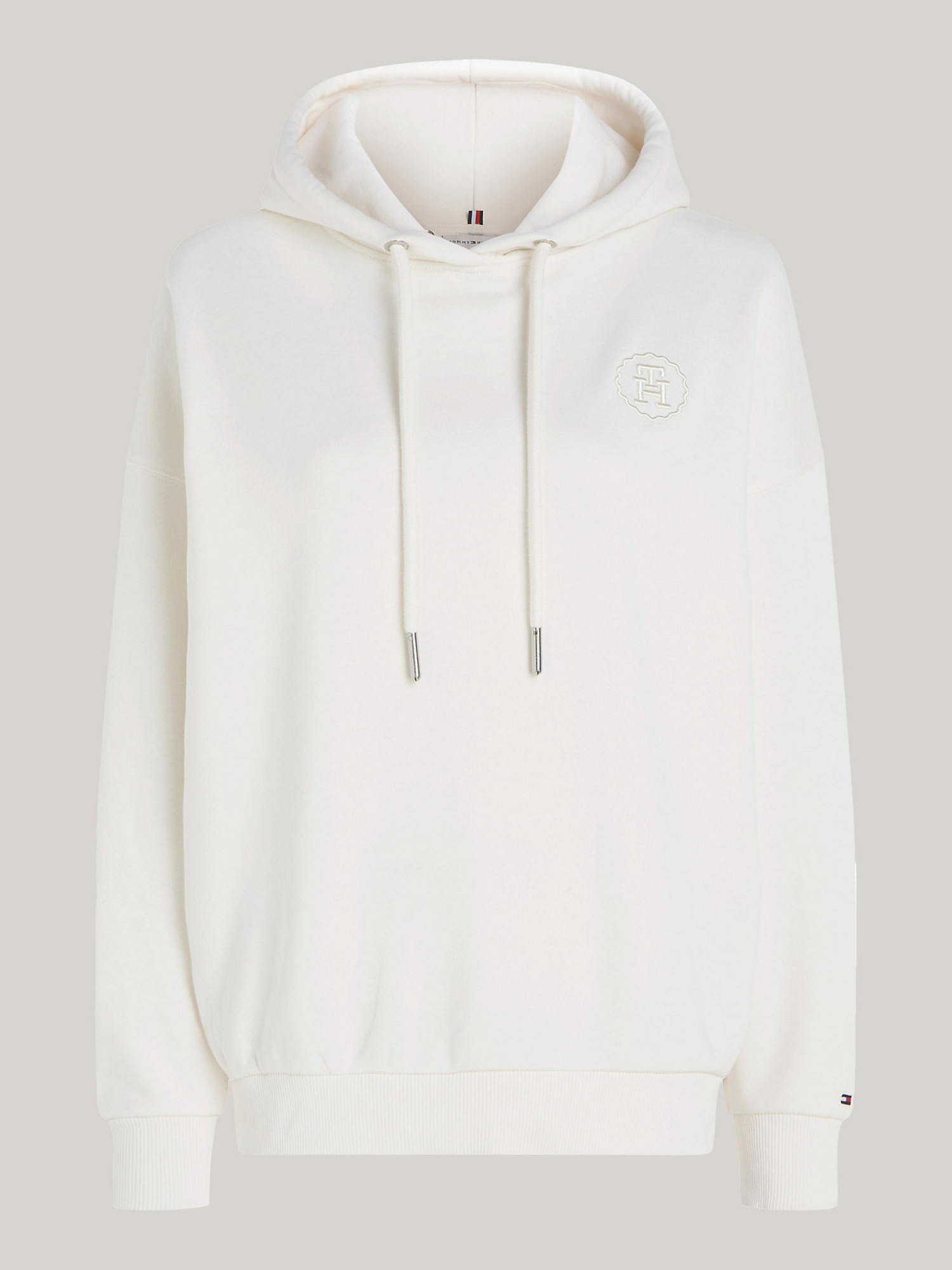 detail Tommy Hilfiger dámská krémová mikina s kapucí