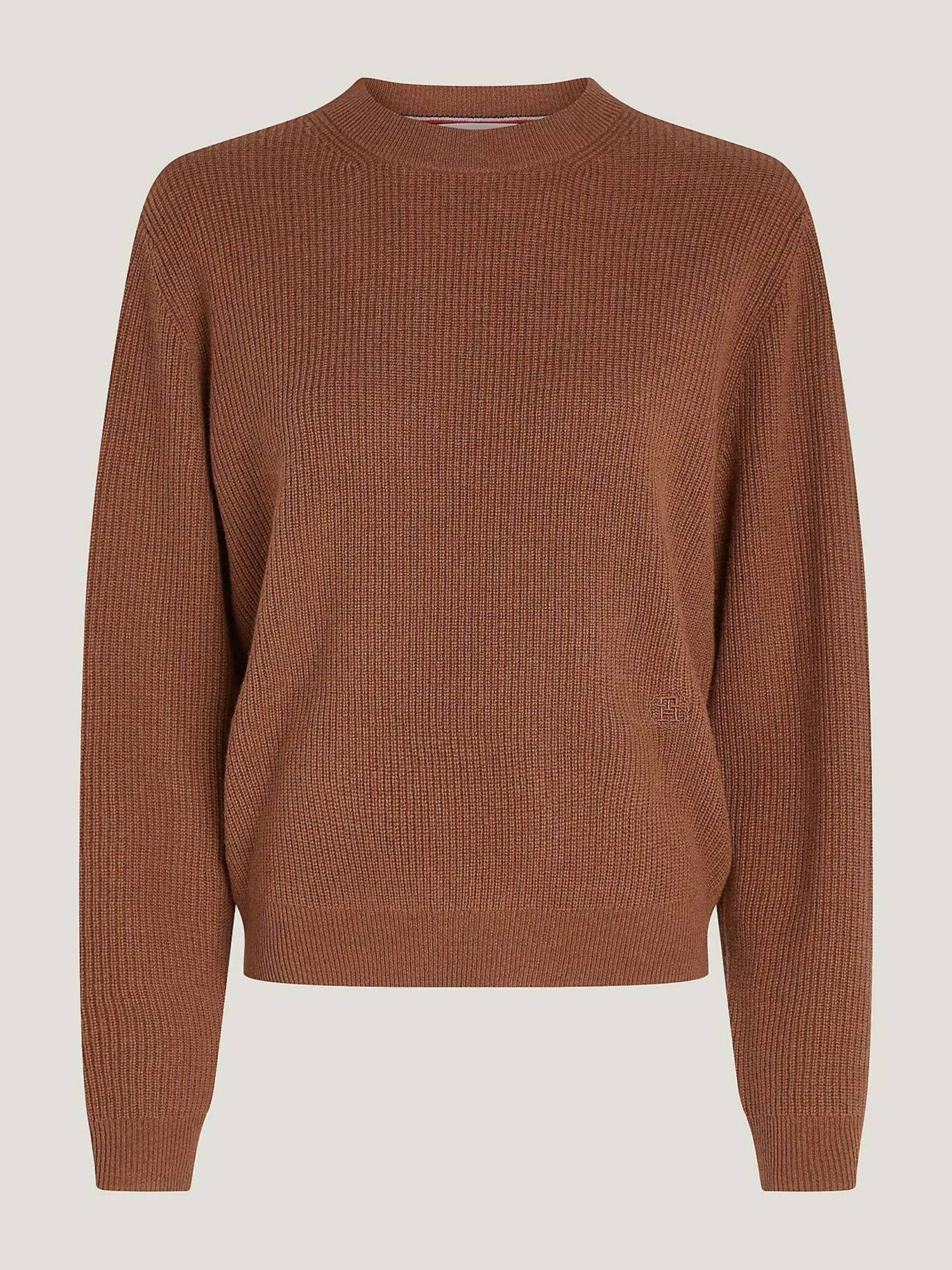 detail Tommy Hilfiger dámský hnědý vlněný svetr