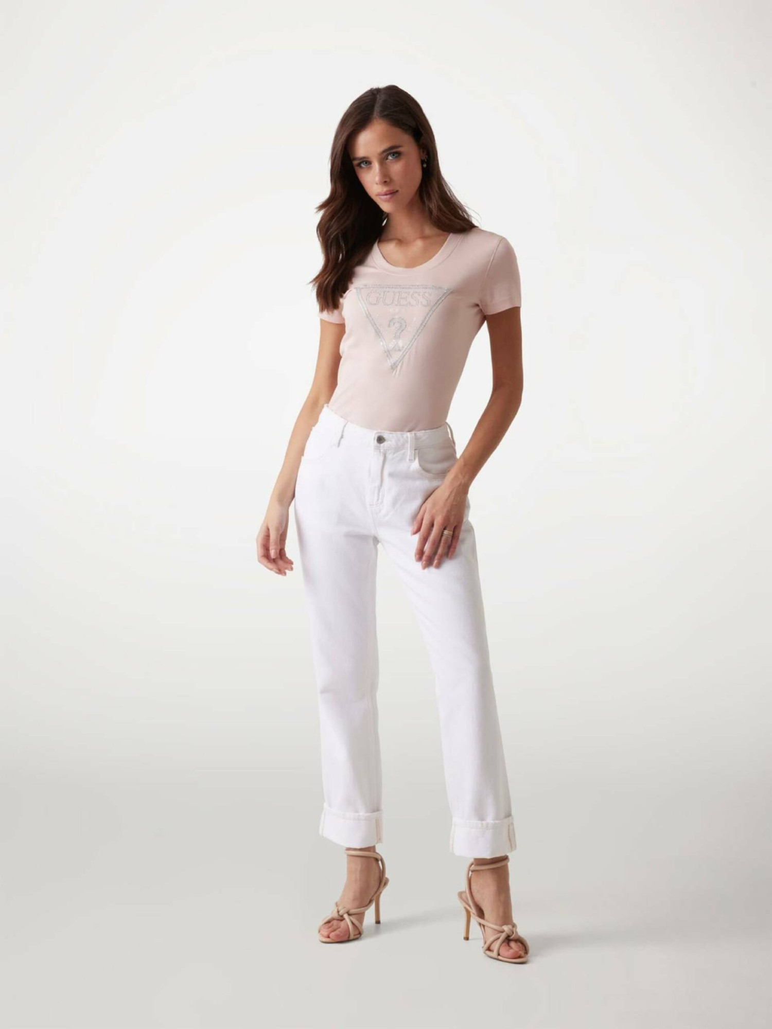 detail Guess dámské růžové tričko