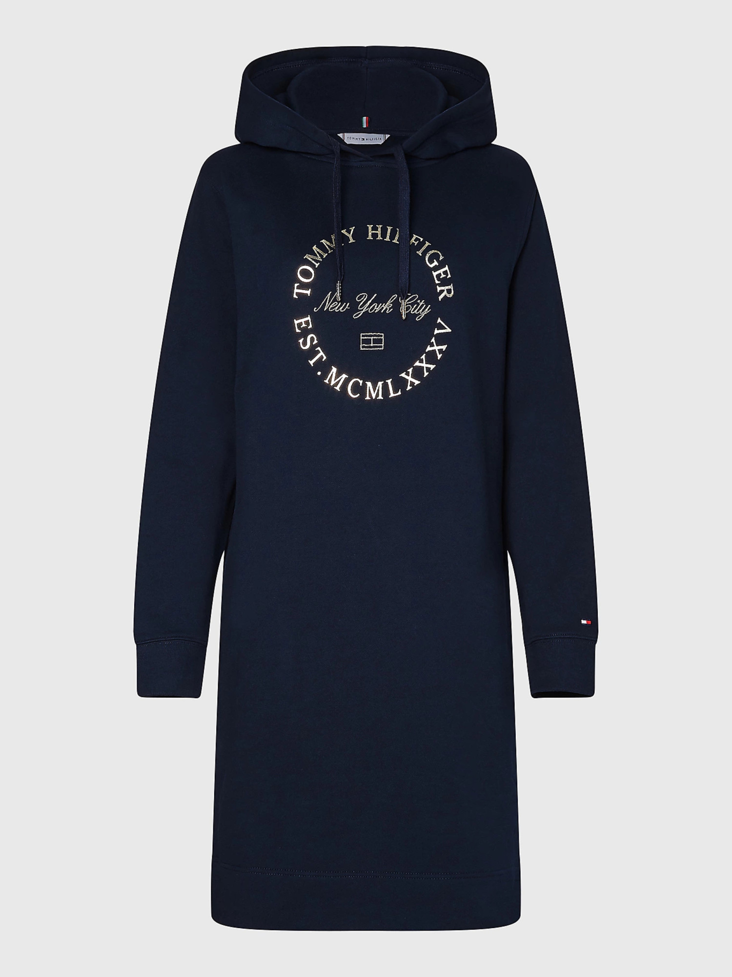 detail Tommy Hilfiger dámské tmavě modré mikinové šaty