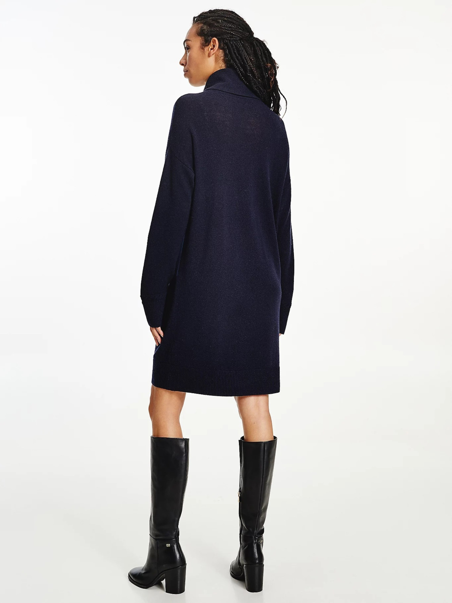 detail Tommy Hilfiger dámské modré pletené šaty Softwool