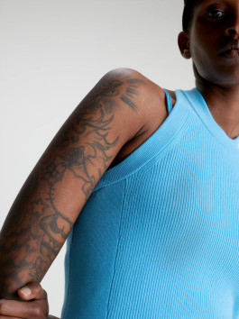 náhled Calvin Klein dámské modré šaty HALTERNECK KNITTED DRESS