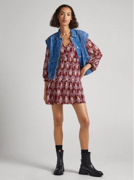 náhled Pepe Jeans dámské vínové vzorované šaty