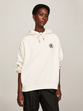 náhled Tommy Hilfiger dámská krémová mikina s kapucí