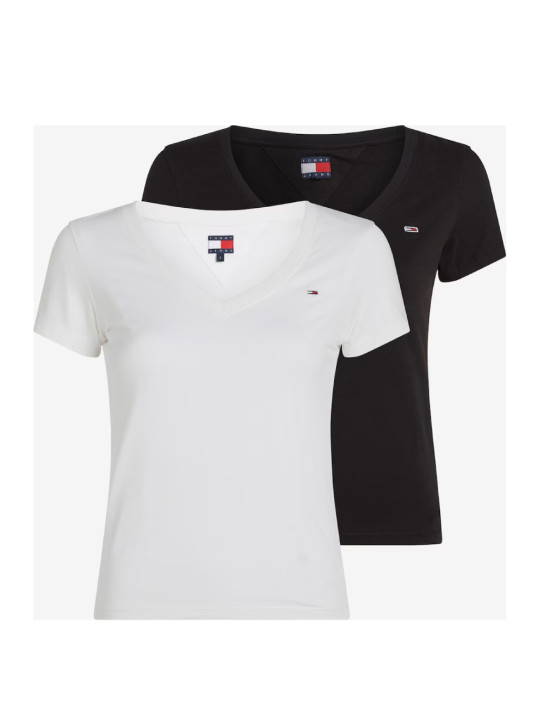Tommy Jeans dámské bílé a černé tričko 2 pack
