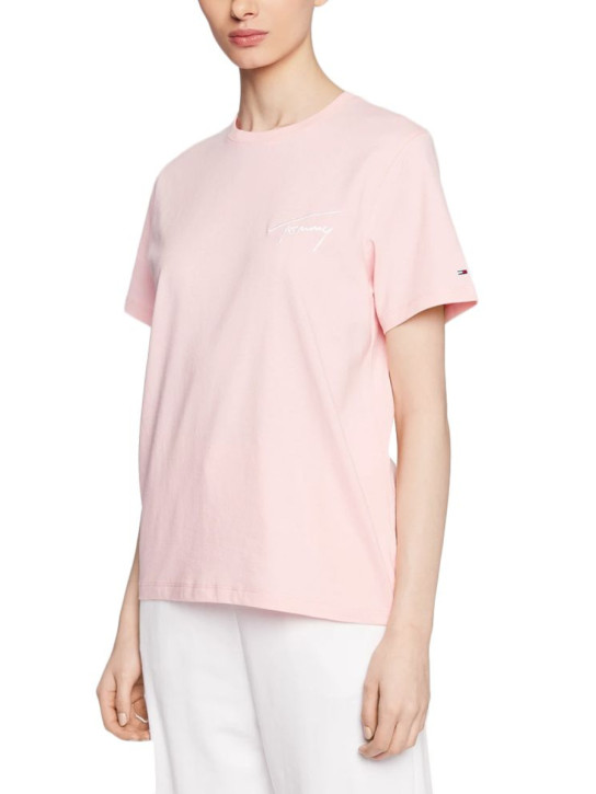 Tommy Jeans dámské růžové triko SIGNATURE