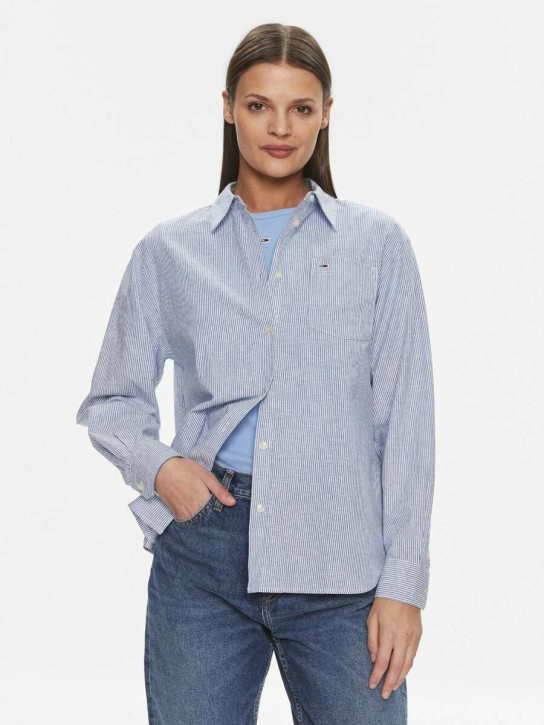 Tommy Jeans dámská pruhovaná modrá košile