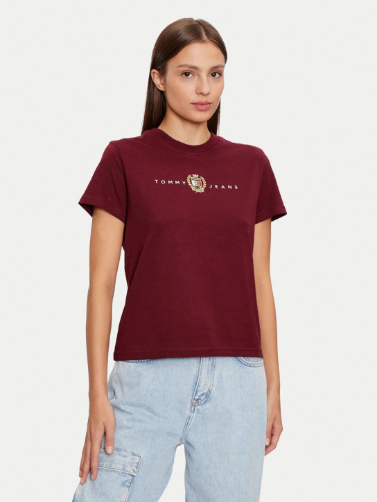 Tommy Jeans dámské vínové tričko