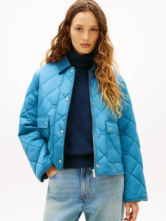 Tommy Hilfiger dámská modrá prošívaná bunda