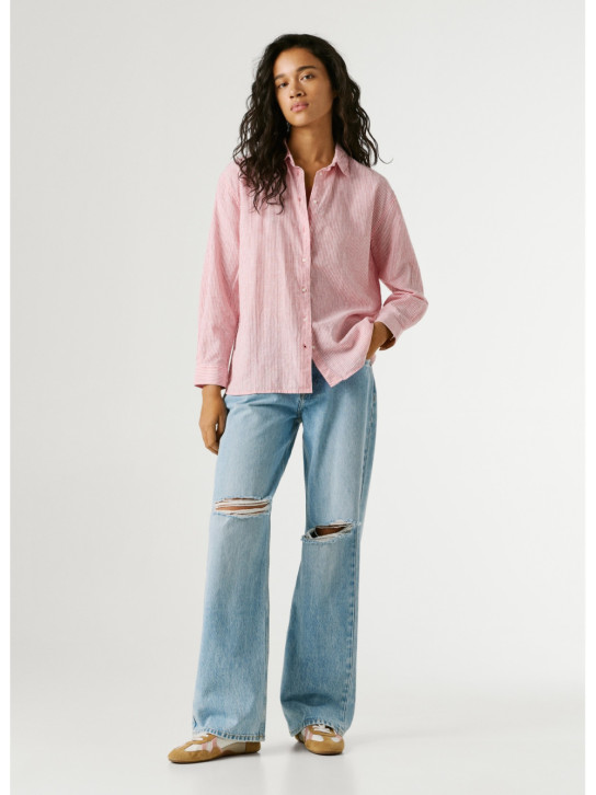 Pepe Jeans dámská růžová pruhovaná košile
