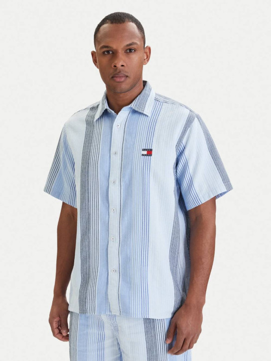 Tommy Jeans pánská modrá pruhovaná košile