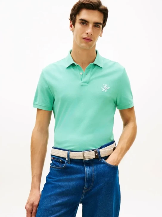 Tommy Hilfiger pánské světle zelené polo tričko