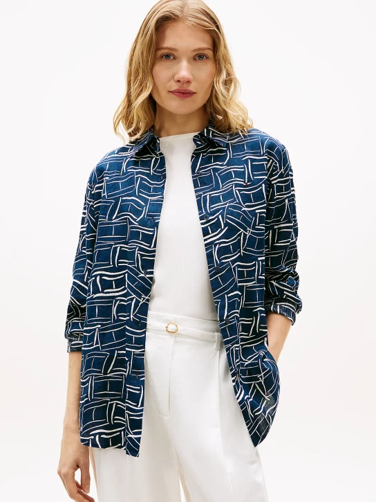 Tommy Hilfiger dámská tmavě modrá lněná košile