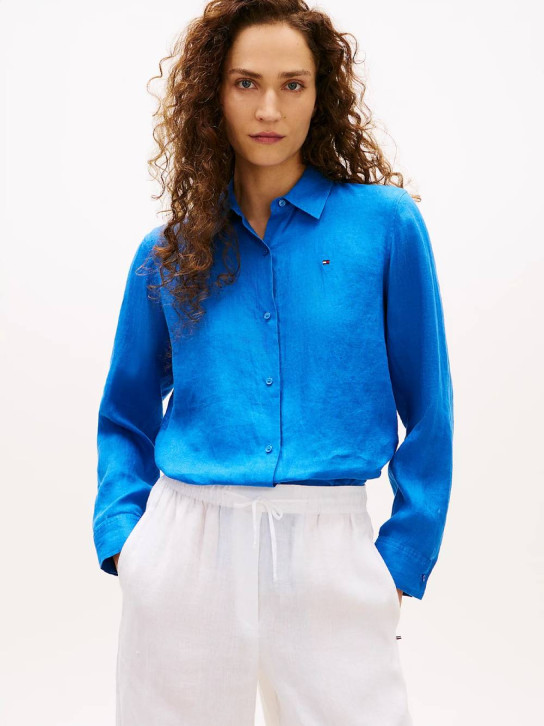 Tommy Hilfiger dámská modrá lněná košile