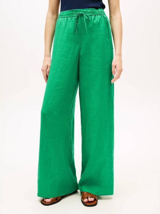 Tommy Hilfiger dámské zelené lněné kalhoty