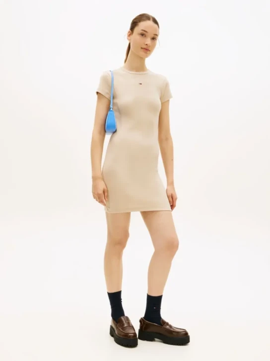 Tommy Jeans dámské béžové mini šaty