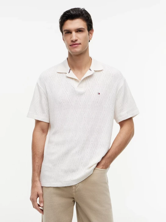 Tommy Hilfiger pánské krémové polo tričko