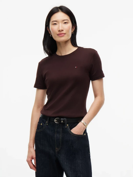 Tommy Hilfiger dámské tmavě hnědé tričko