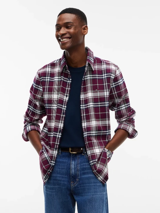 Tommy Jeans pánská vínová kostkovaná košile
