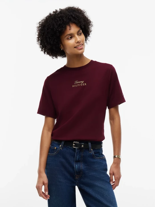 Tommy Hilfiger dámské tmavě vínové tričko