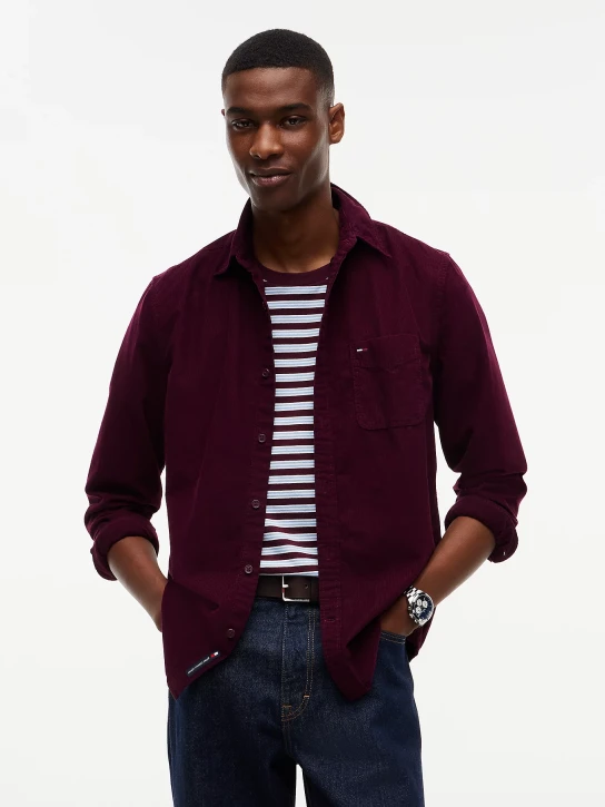 Tommy Jeans pánská tmavě vínová košile