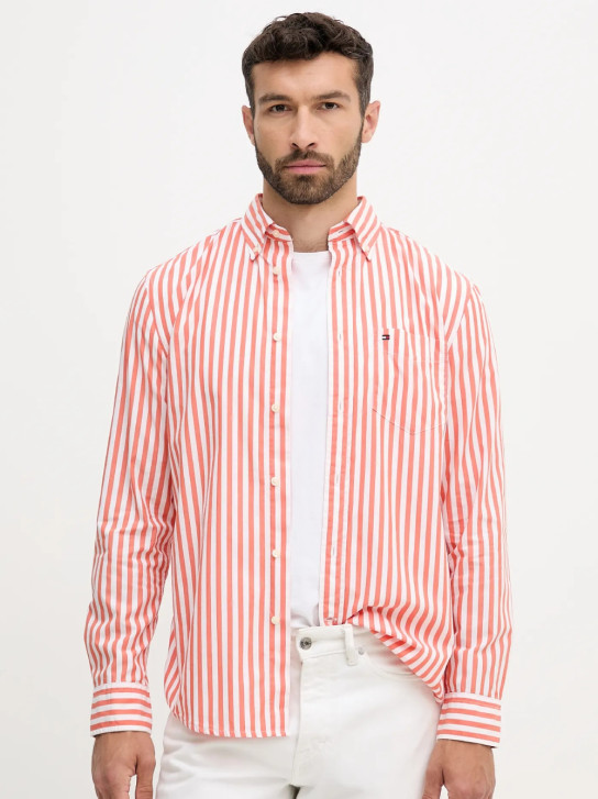 Tommy Hilfiger pánská oranžovo bílá košile